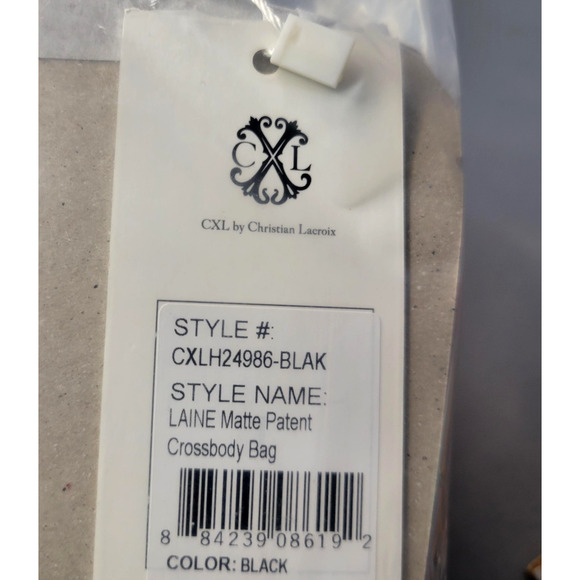 CXL by Christian Lacroix Crossbody Bag Womens Black Laine Matte Patent Purse - Picture 9 of 16